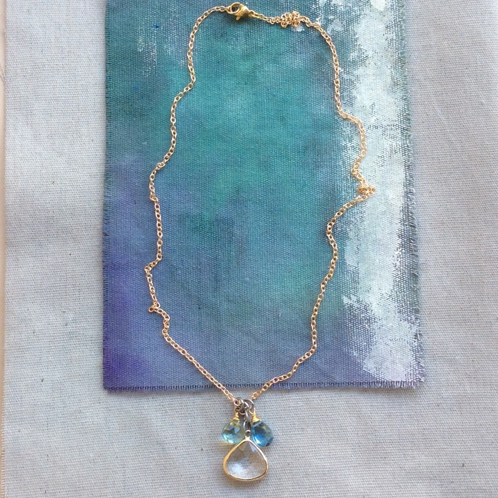 New Hand Crafted Gold tone and Blue Necklace